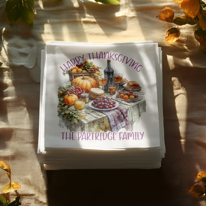 Custom Thanksgiving dinner napkins, perfect for elevating your dining experience and cocktail hour.