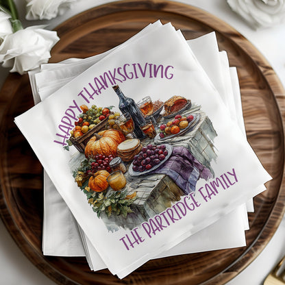 Customizable Thanksgiving napkins to complement your festive beverages, dinner, and dessert table.