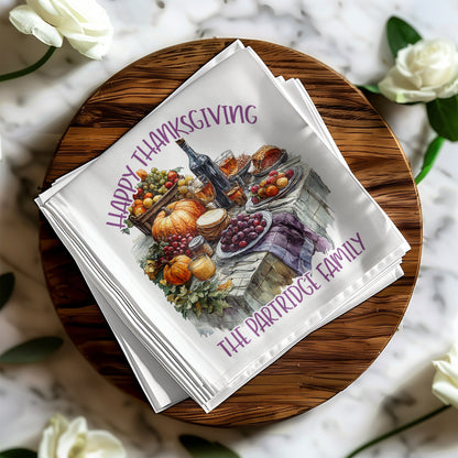 Custom Thanksgiving dinner napkins, perfect for adding a personal touch to your table setting and beverage stations.