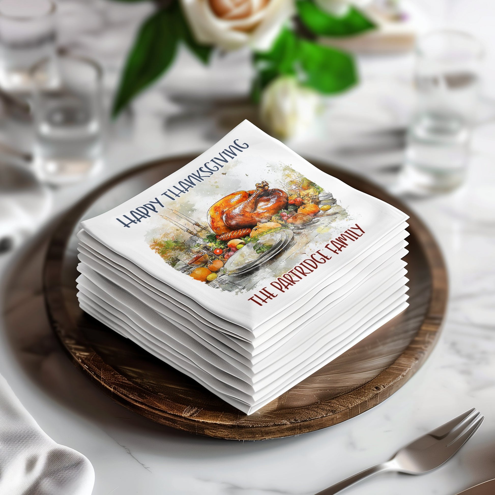 Custom Thanksgiving turkey napkins to complement your holiday meals, cocktails, and festive gatherings.