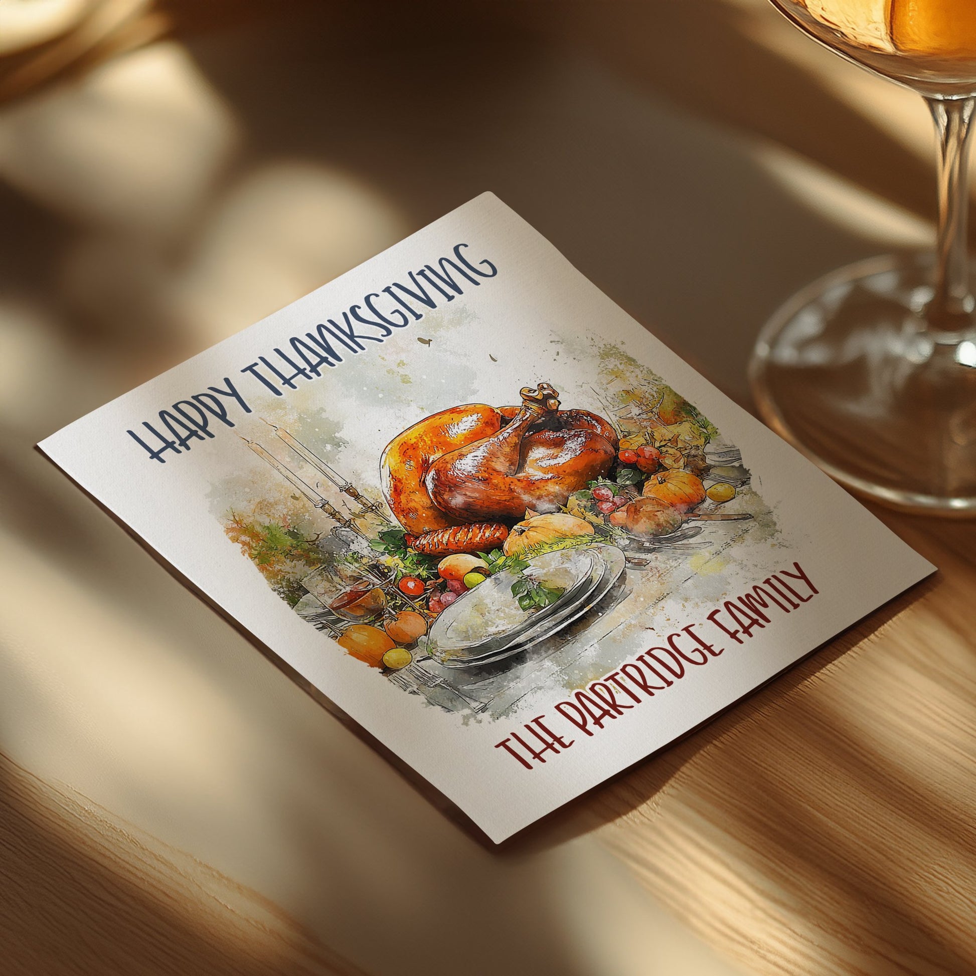 Add a personal touch to your Thanksgiving celebration with customizable turkey-themed napkins for cocktails and dinner.
