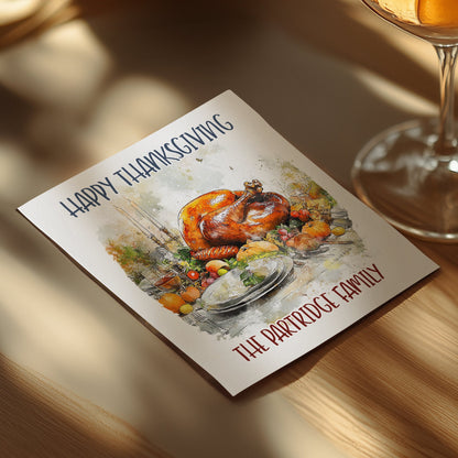 Add a personal touch to your Thanksgiving celebration with customizable turkey-themed napkins for cocktails and dinner.