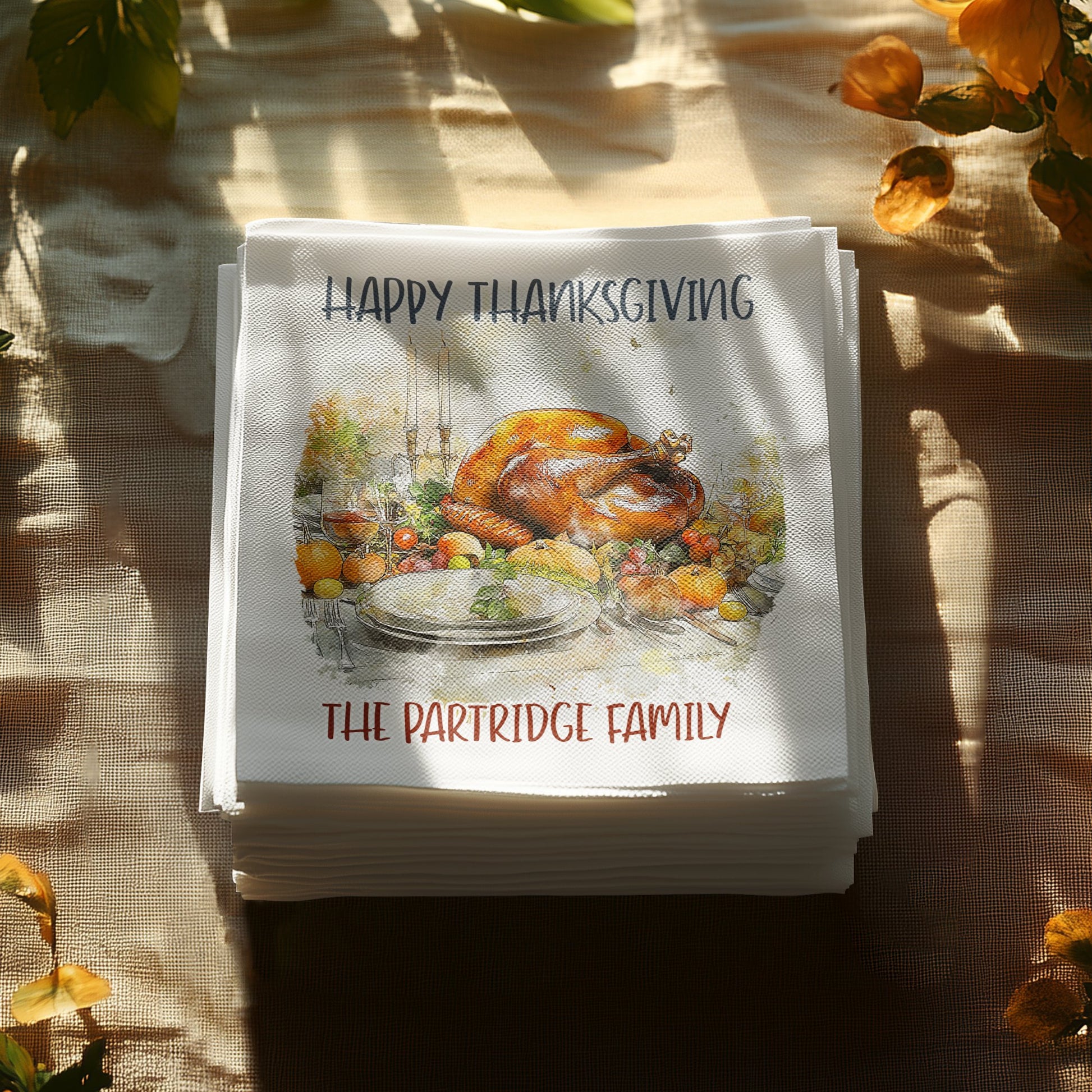 Customizable Thanksgiving turkey napkins, ideal for enhancing your dinner table setting and serving holiday drinks.