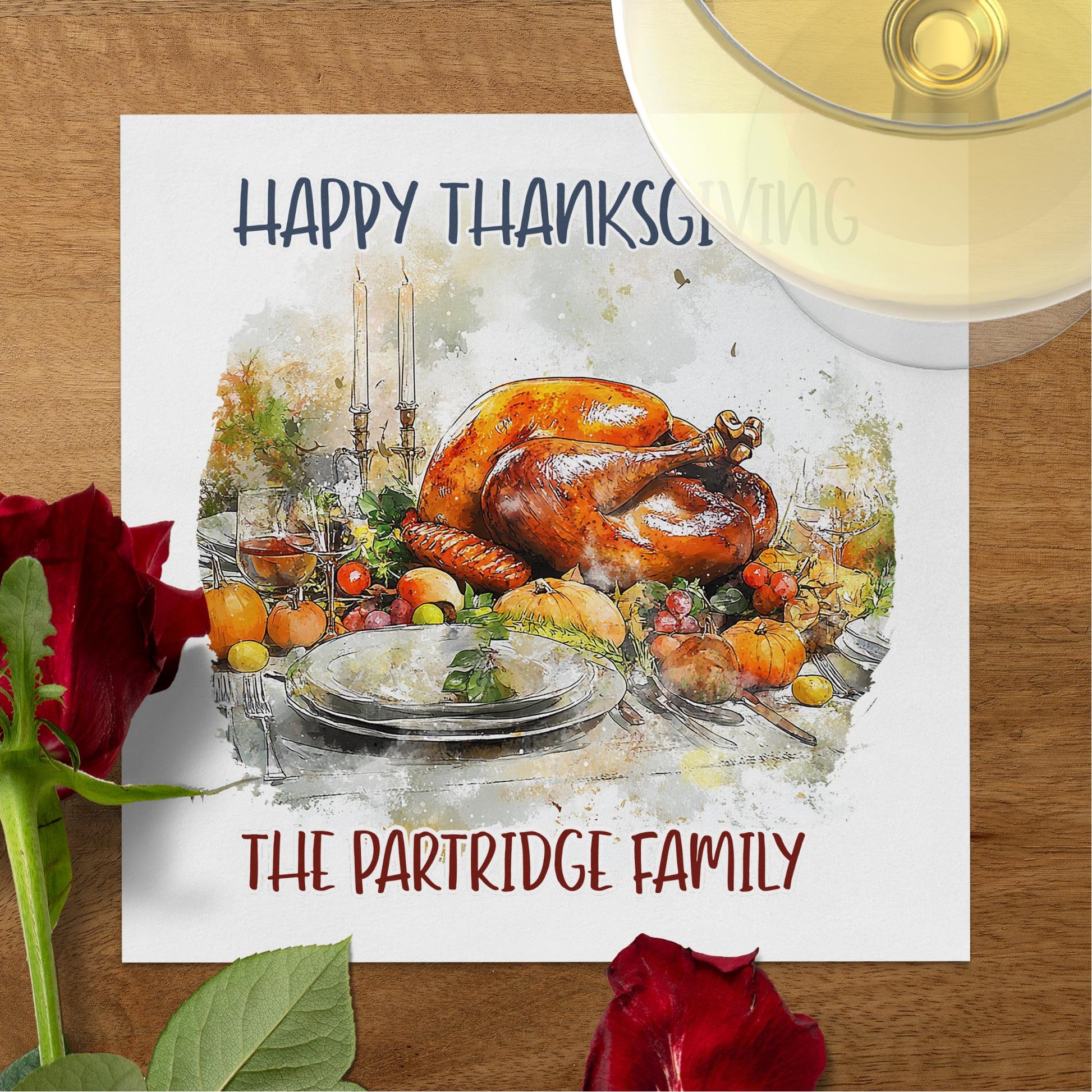 Celebrate Thanksgiving with personalized turkey napkins, designed to complement your drinks, cocktails, and holiday feast.