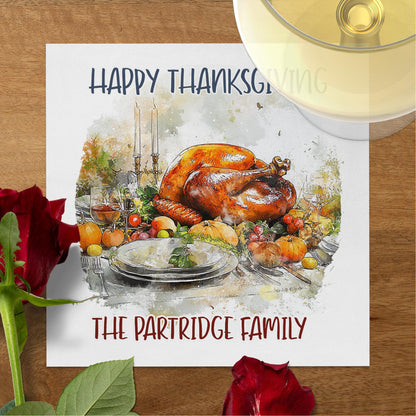 Celebrate Thanksgiving with personalized turkey napkins, designed to complement your drinks, cocktails, and holiday feast.