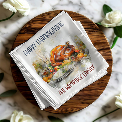 Personalized Thanksgiving turkey napkins, perfect for adding a festive touch to your dinner table and beverage stations.