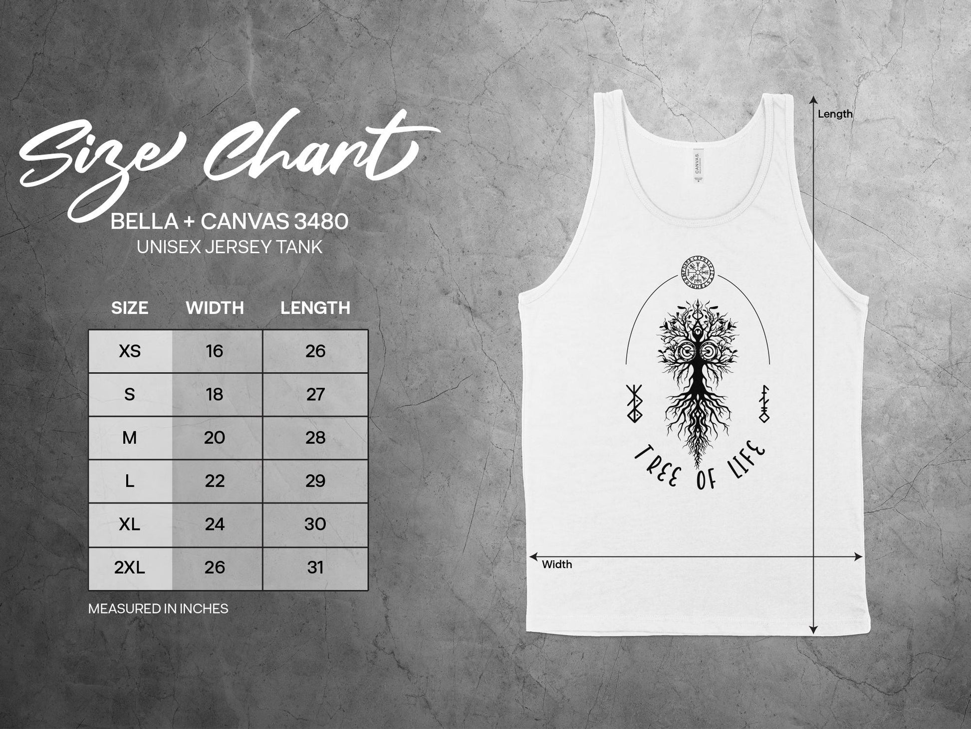 Discover your ideal fit with the Tree of Life Tank Top size chart, from small to 2XL, designed for comfort and style.