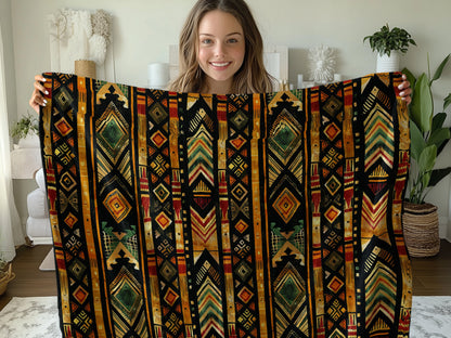 50x60 inch Tribal Tapestry Arctic Fleece Blanket, showcasing the cozy fleece and bold design.
