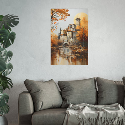 Tuscan Countryside Reflections 24x36 poster styled above a couch as a peaceful focal point.