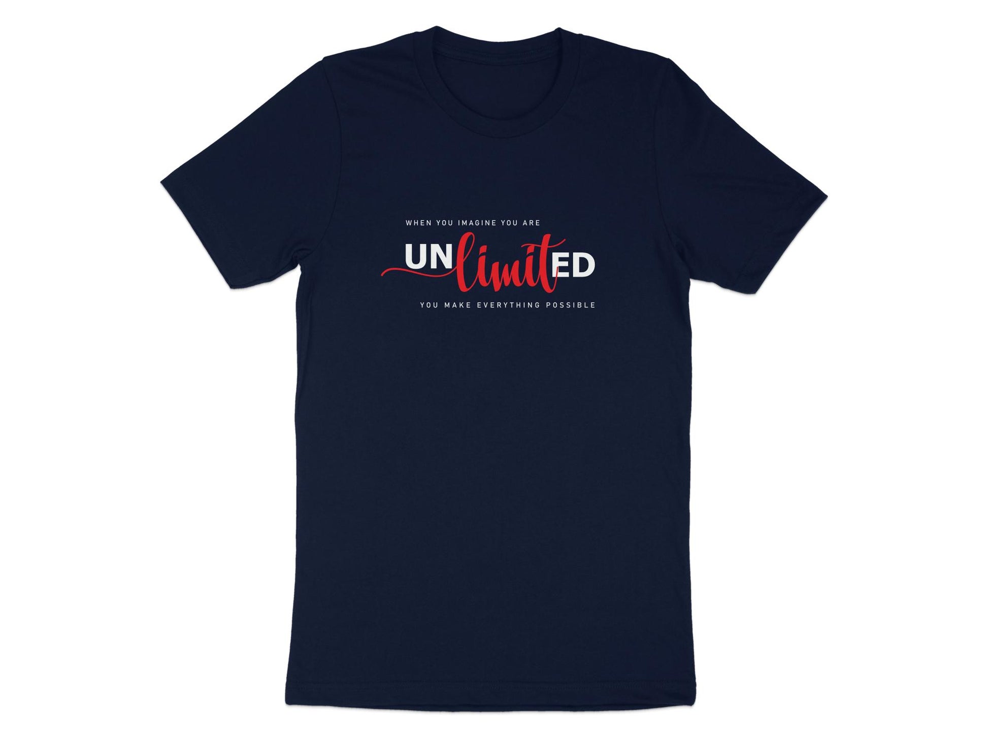 Unlimited Possibilities T-shirt in navy – premium cotton, stylish design, ideal for everyday wear and effortless styling.