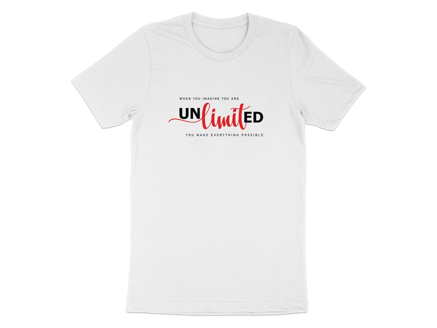 Unlimited Possibilities T-shirt in white – classic cotton tee, perfect for pairing with any outfit, easy to style.