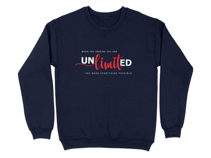 Navy Unlimited Sweatshirt, unisex fit with cotton blend, seamless design, and crew neck for stylish, everyday comfort.