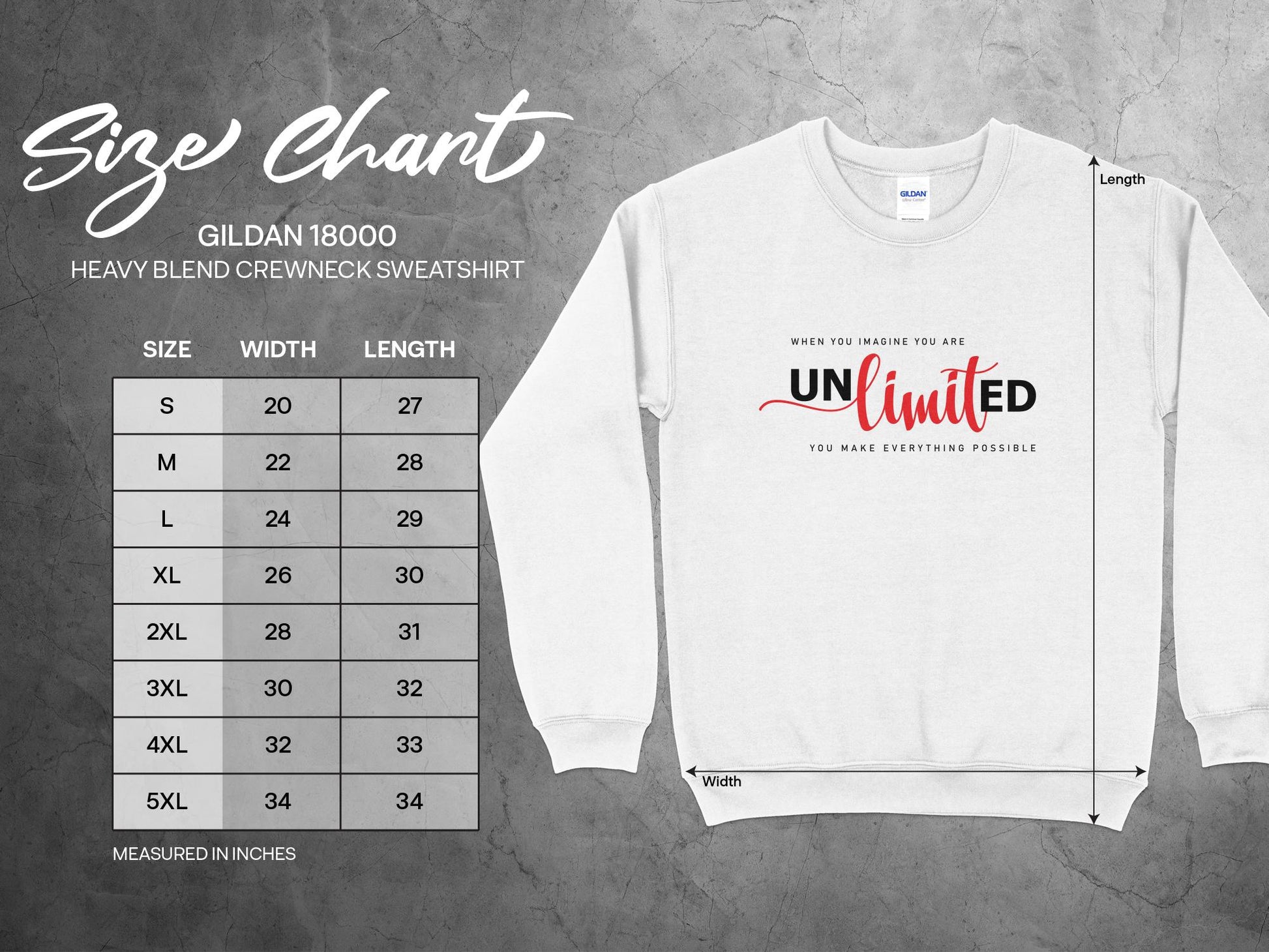Unlimited Sweatshirt Size Chart