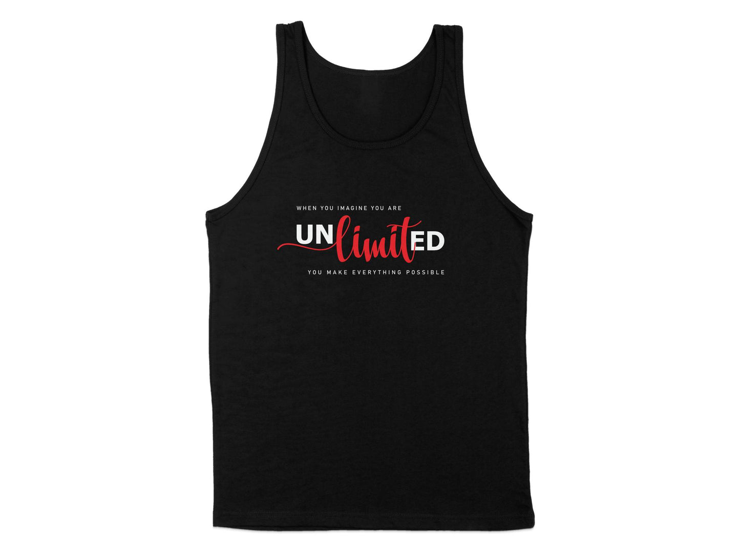 The Unlimited Tank Top in black, with a sleek sleeveless design, scoop neck, and versatile look for any occasion.