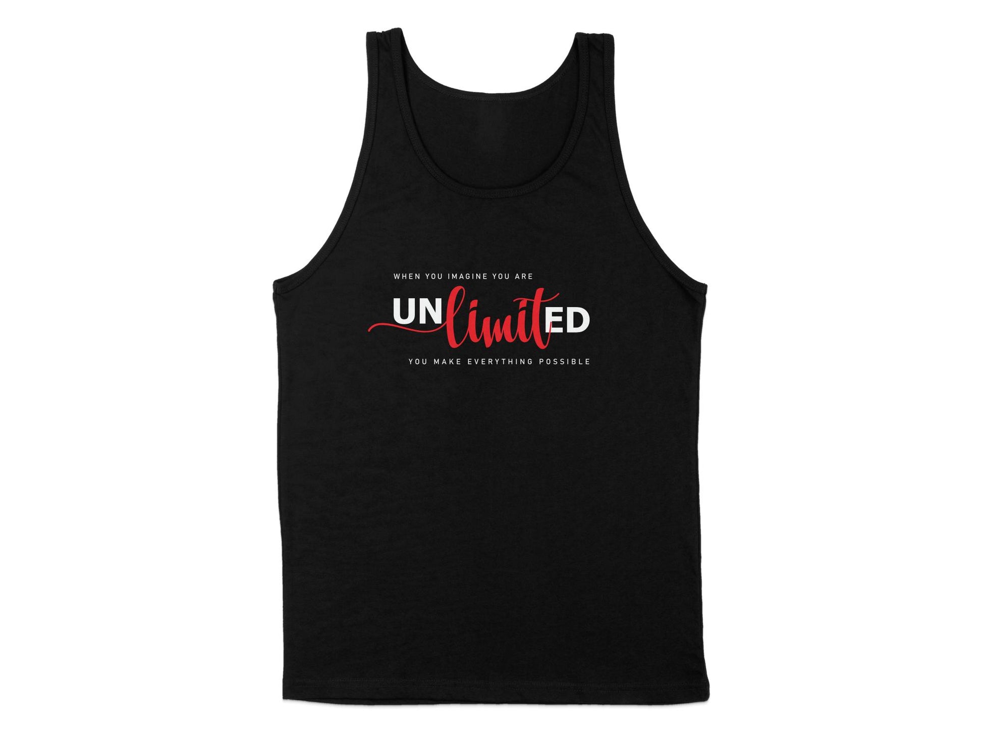 The Unlimited Tank Top in black, with a sleek sleeveless design, scoop neck, and versatile look for any occasion.