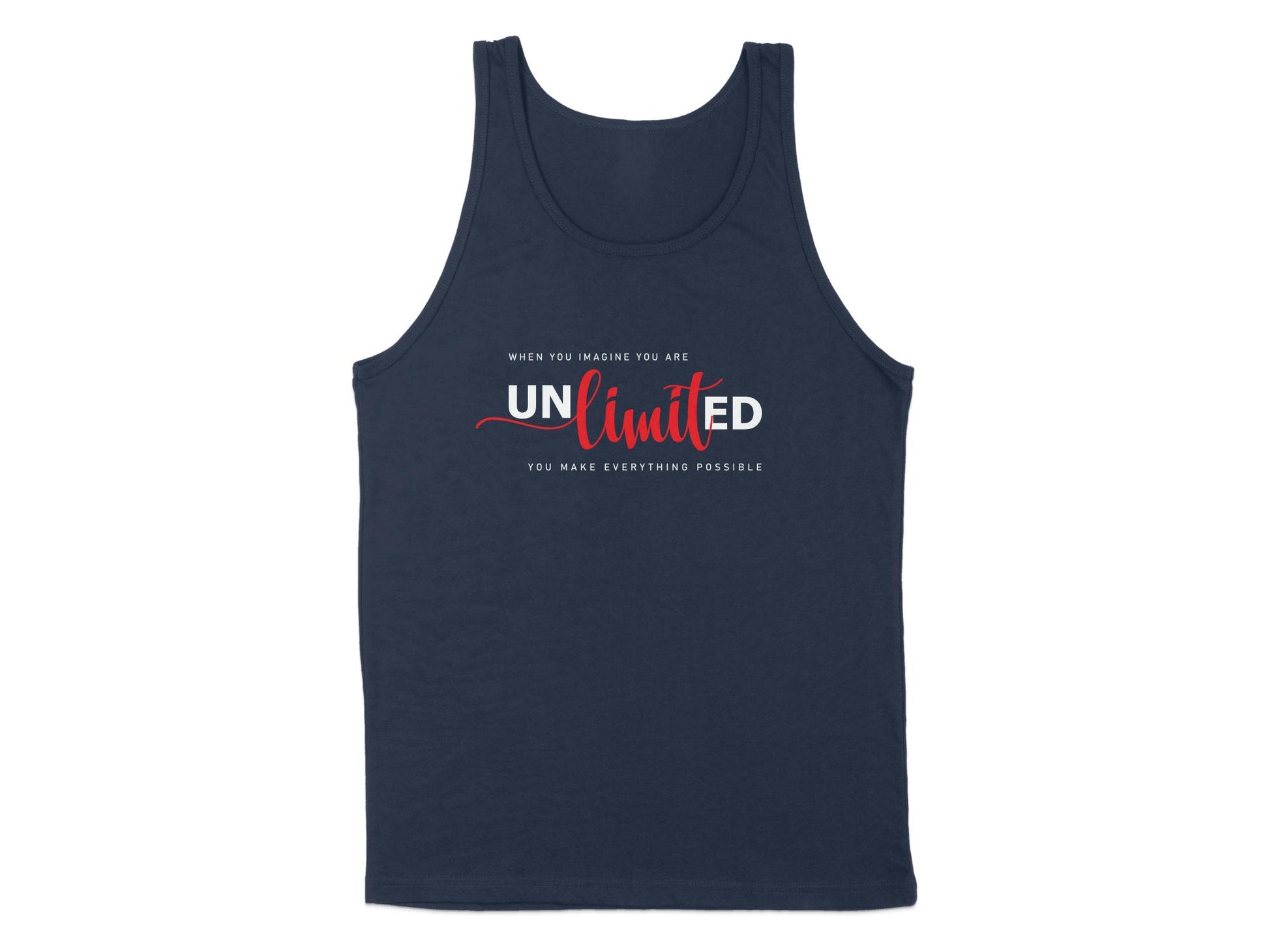Navy Unlimited Tank Top with a clean, timeless design and scoop neck, perfect for casual or sporty styles.