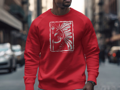 Red Urban Aztec Sweatshirt Edition 2 with crew neck, cotton blend, seamless body, & relaxed unisex fit for cozy style.