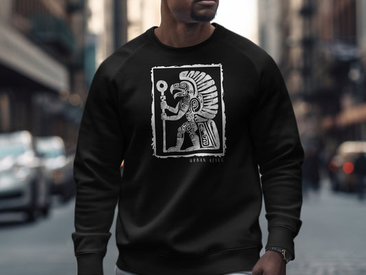 Black Urban Aztec Sweatshirt Edition 3, cotton blend, crew neck, seamless body, & relaxed unisex fit for ultimate comfort.