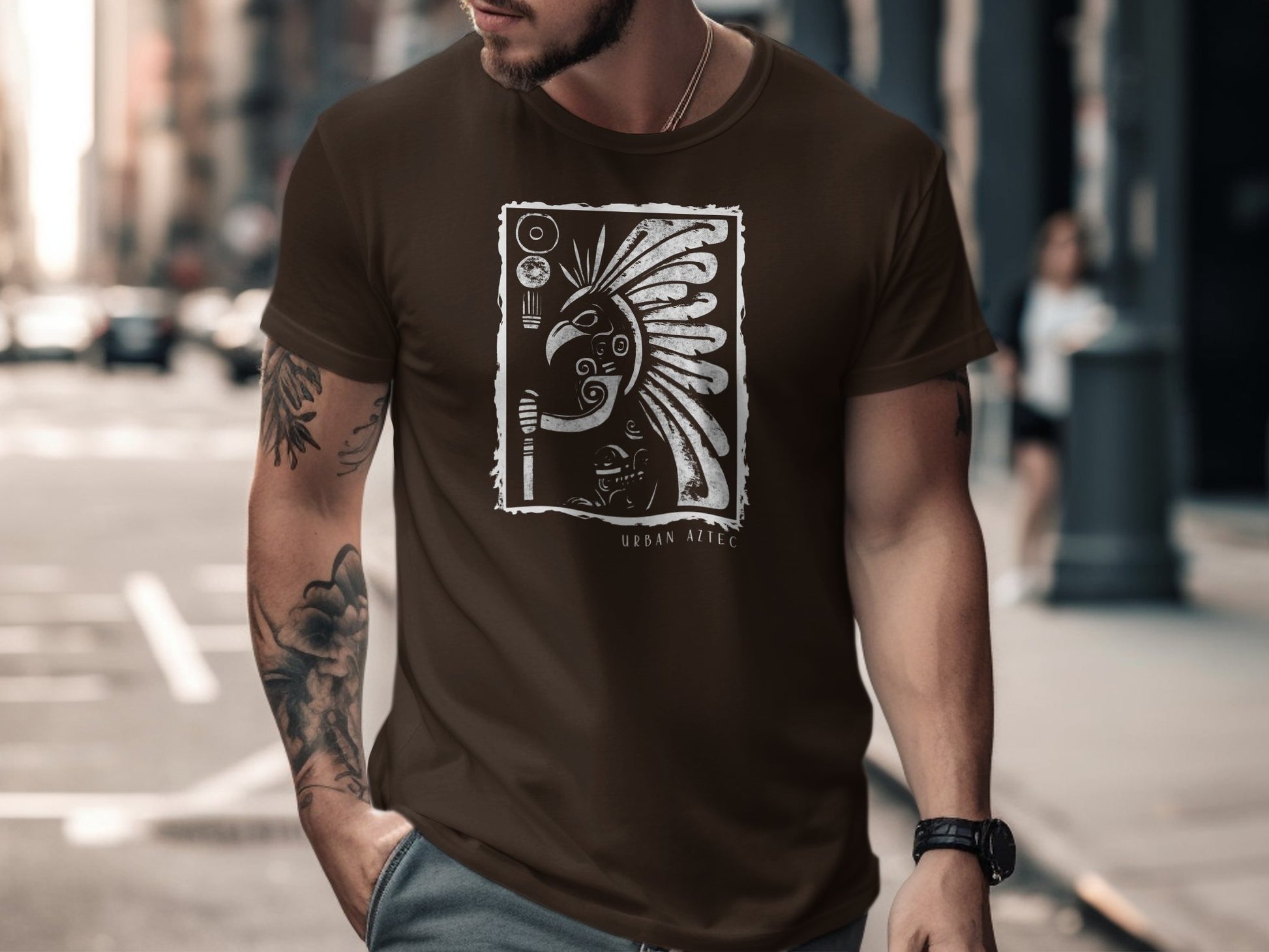 Urban Aztec Tee Edition 2 in brown, designed with a standout Aztec graphic for a fresh & modern touch to your summer wardrobe