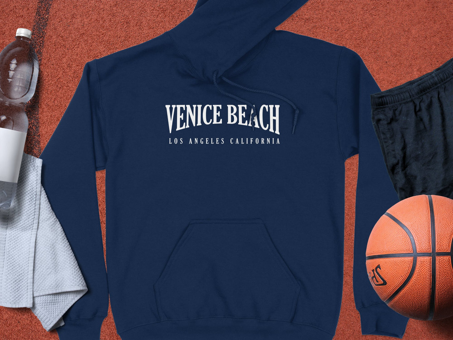Navy Venice Beach Hoodie featuring bold graphic print, long sleeves, and unisex pullover fit for everyday wear