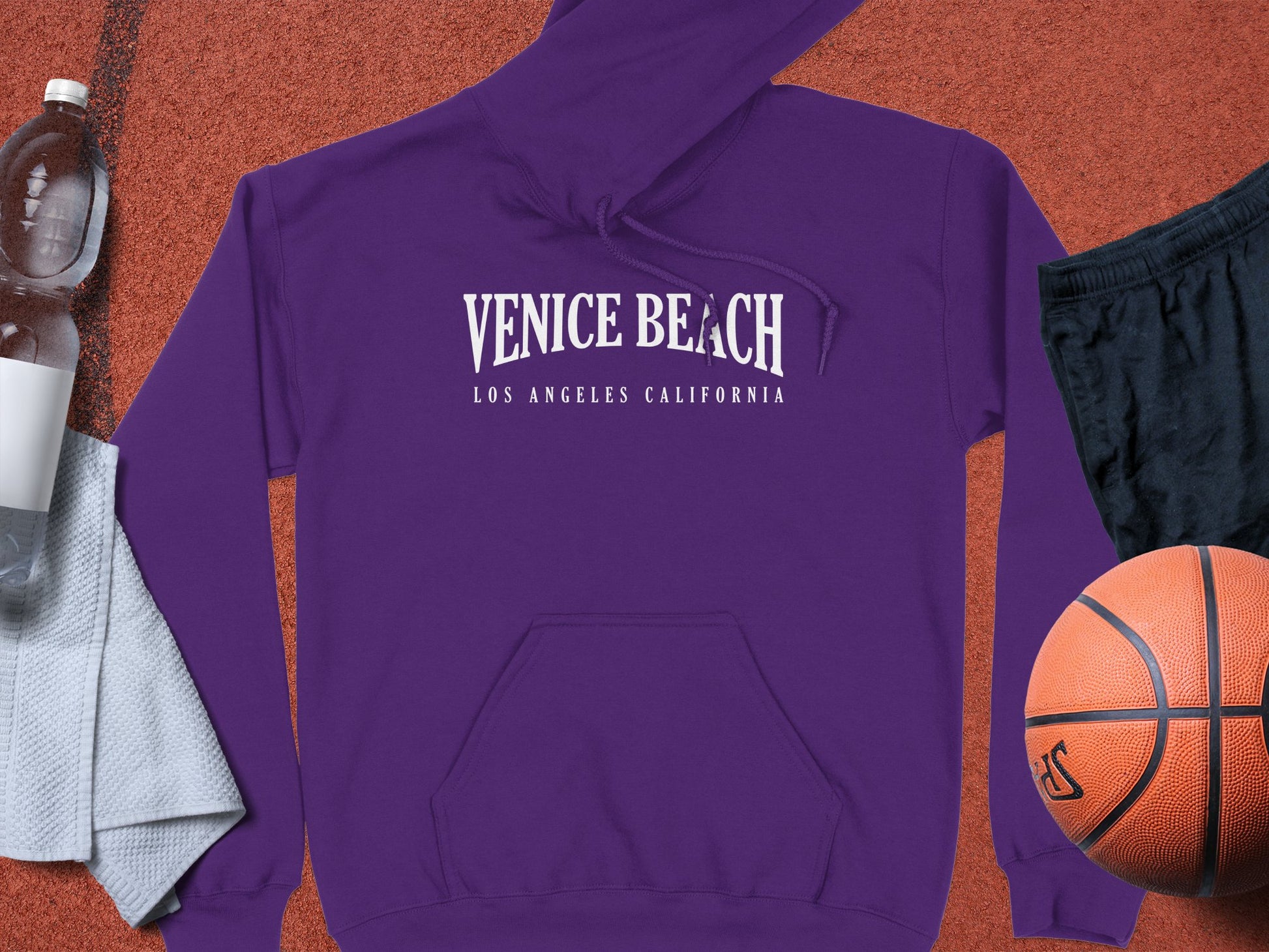 Purple Venice Beach Hoodie with graphic print, unisex fit, & long sleeves for laid-back styling & comfort