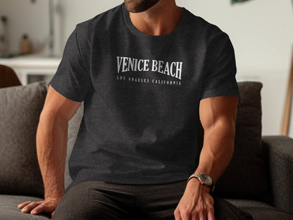 Charcoal heather Venice Beach crew neck tee in soft cotton with relaxed fit and short sleeves