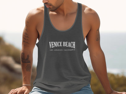 Charcoal Venice Beach Tank Top in extra light cotton, sleeveless cut, scoop neck, relaxed, on-trend and urban.