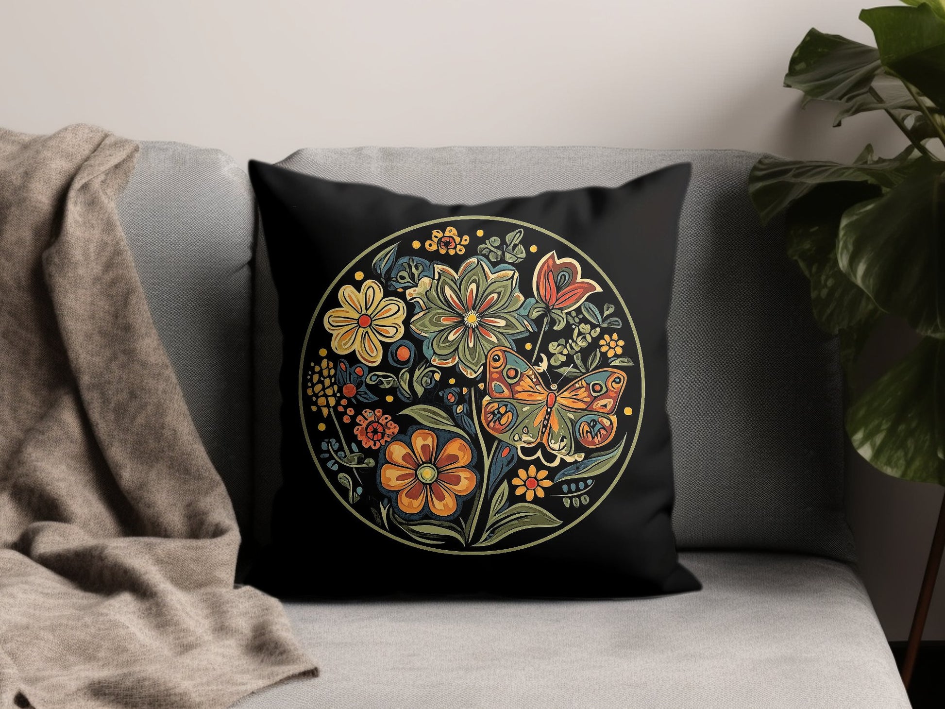 Vibrant Floral throw pillow perfect for sofas, chairs, or beds, designed with vivid prints on both sides.