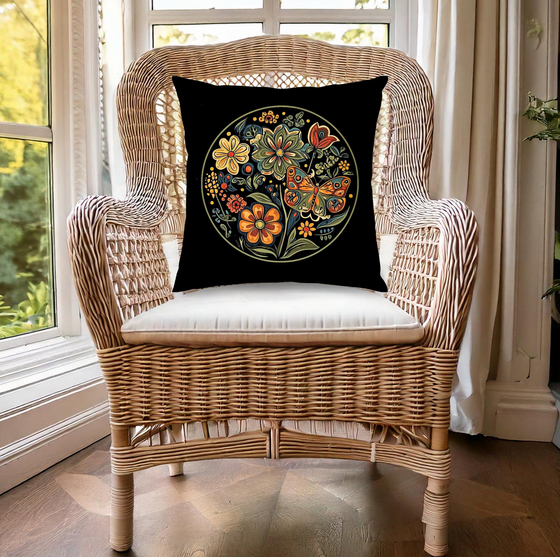 Add bold beauty to your couch with a Vibrant Floral throw pillow, featuring rich colours, soft fabric, and secure zipper.