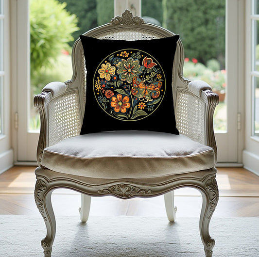 Vibrant Floral throw pillow with colourful botanical design, crafted from soft poly-poplin fabric with insert included.