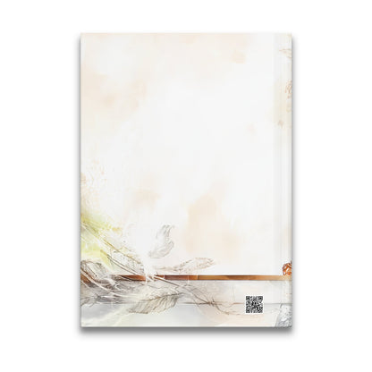 Vintage Floral Writing Journal back cover featuring butterfly, floral, and feather motifs on soft ivory textures.