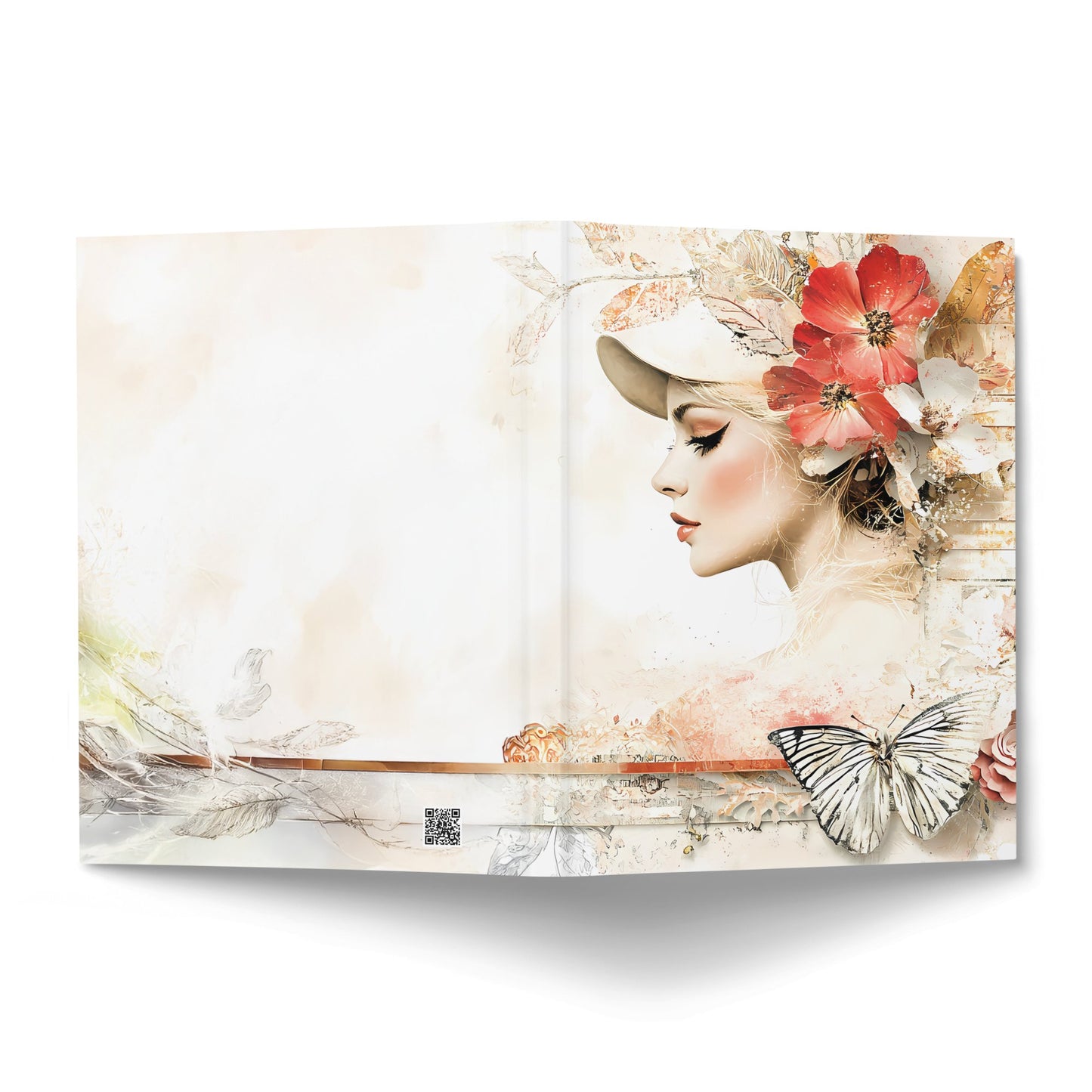 Vintage Floral Writing Journal displaying a mixed-media portrait cover and wraparound botanical collage design.