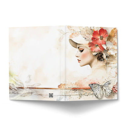 Vintage Floral Writing Journal displaying a mixed-media portrait cover and wraparound botanical collage design.