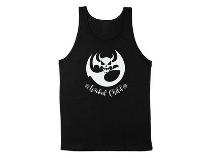 The Wicked Child Tank Top in black, offering a sleek sleeveless design with a scoop neck, perfect for casual wear.