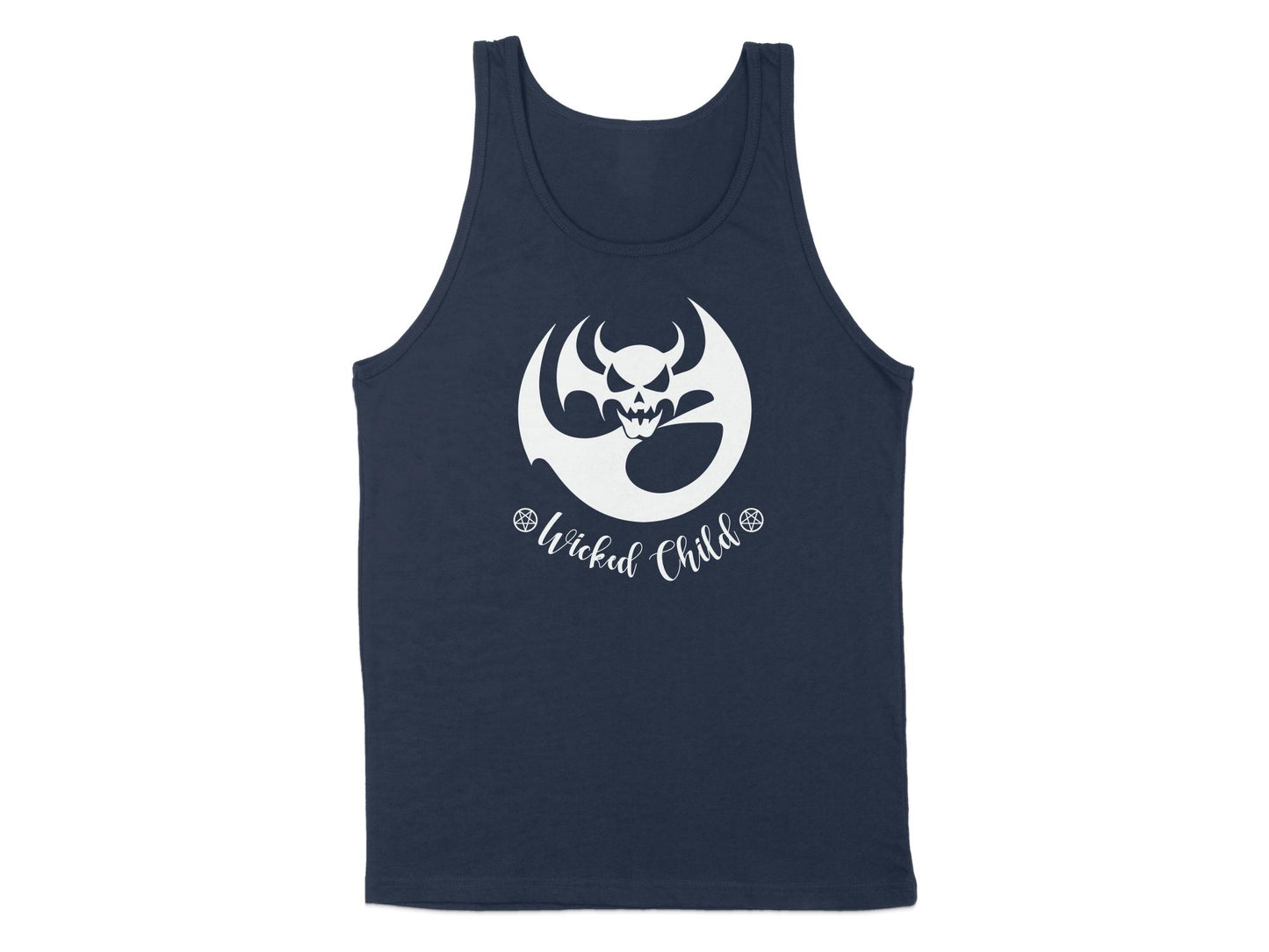 Navy Wicked Child Tank Top, sleeveless and featuring a classic scoop neck for an effortlessly cool vibe.