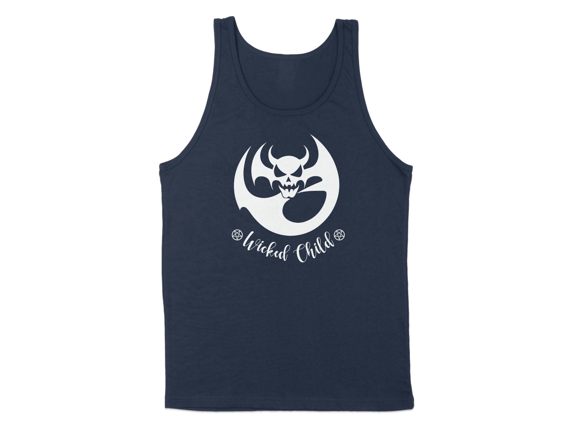 Navy Wicked Child Tank Top, sleeveless and featuring a classic scoop neck for an effortlessly cool vibe.