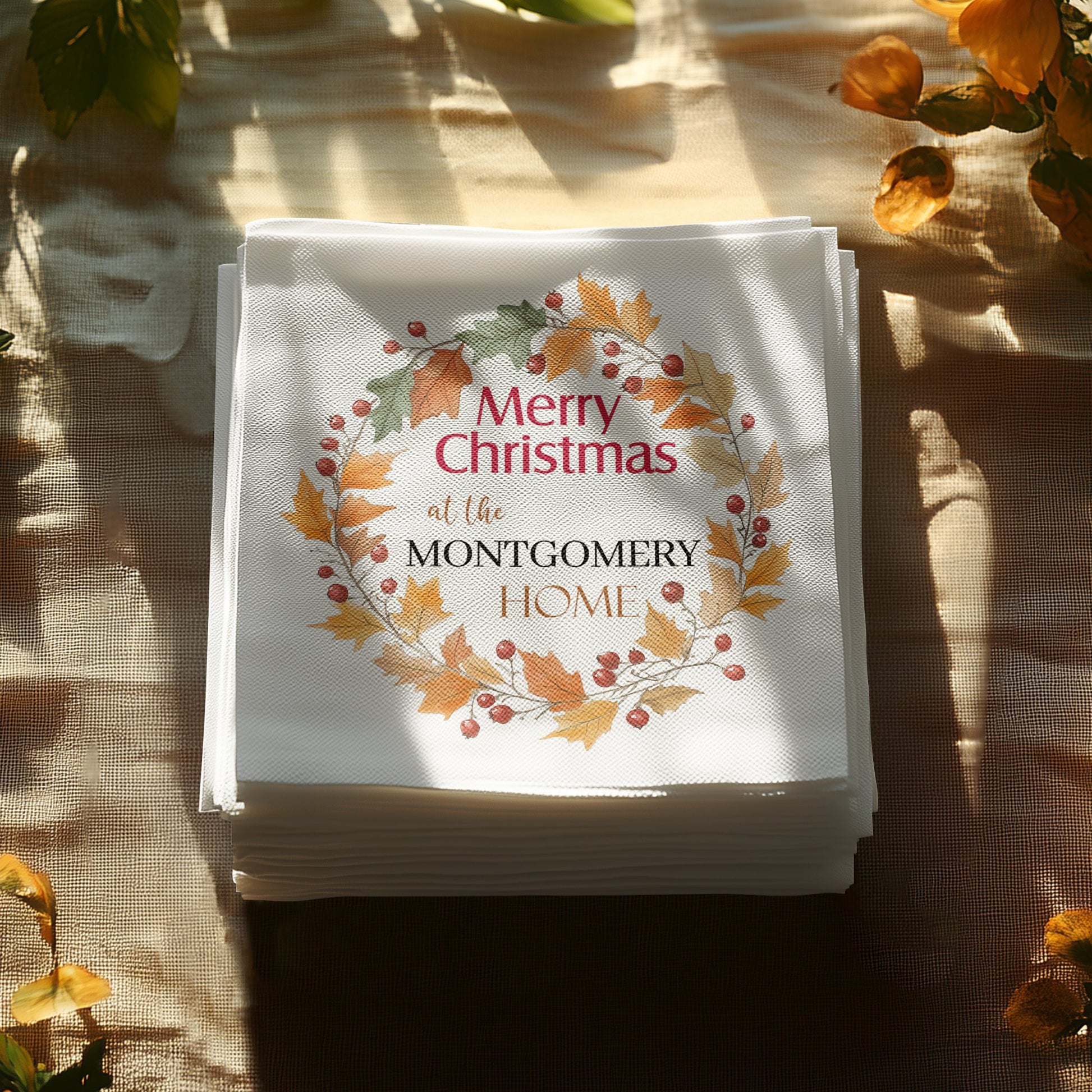 Wreath Merry Christmas Custom Napkins Image 4