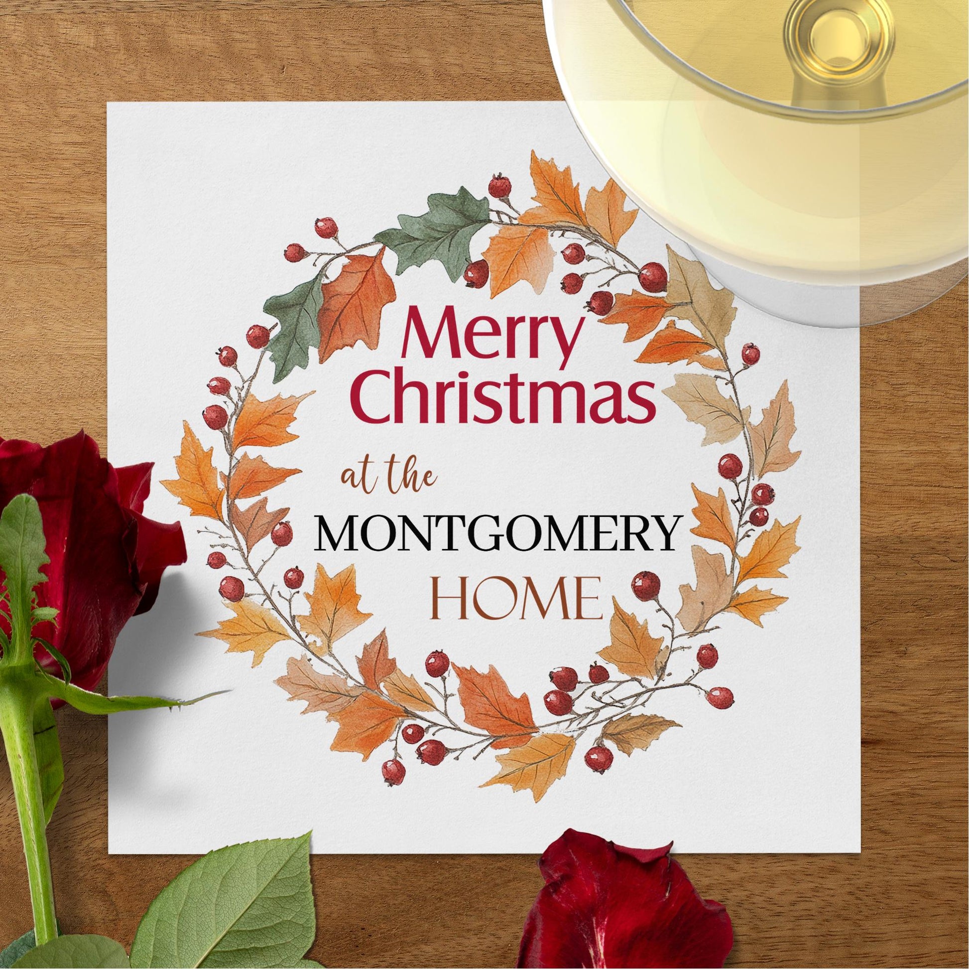 Wreath Merry Christmas Custom Napkins Image 5