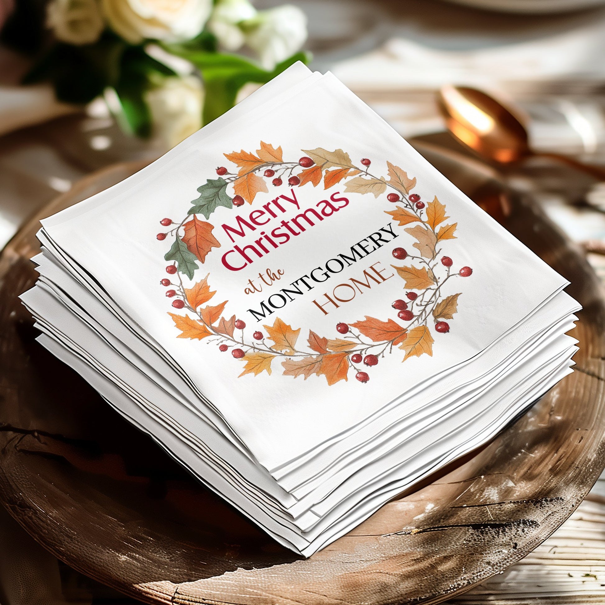 Wreath Merry Christmas Custom Napkins Image 6