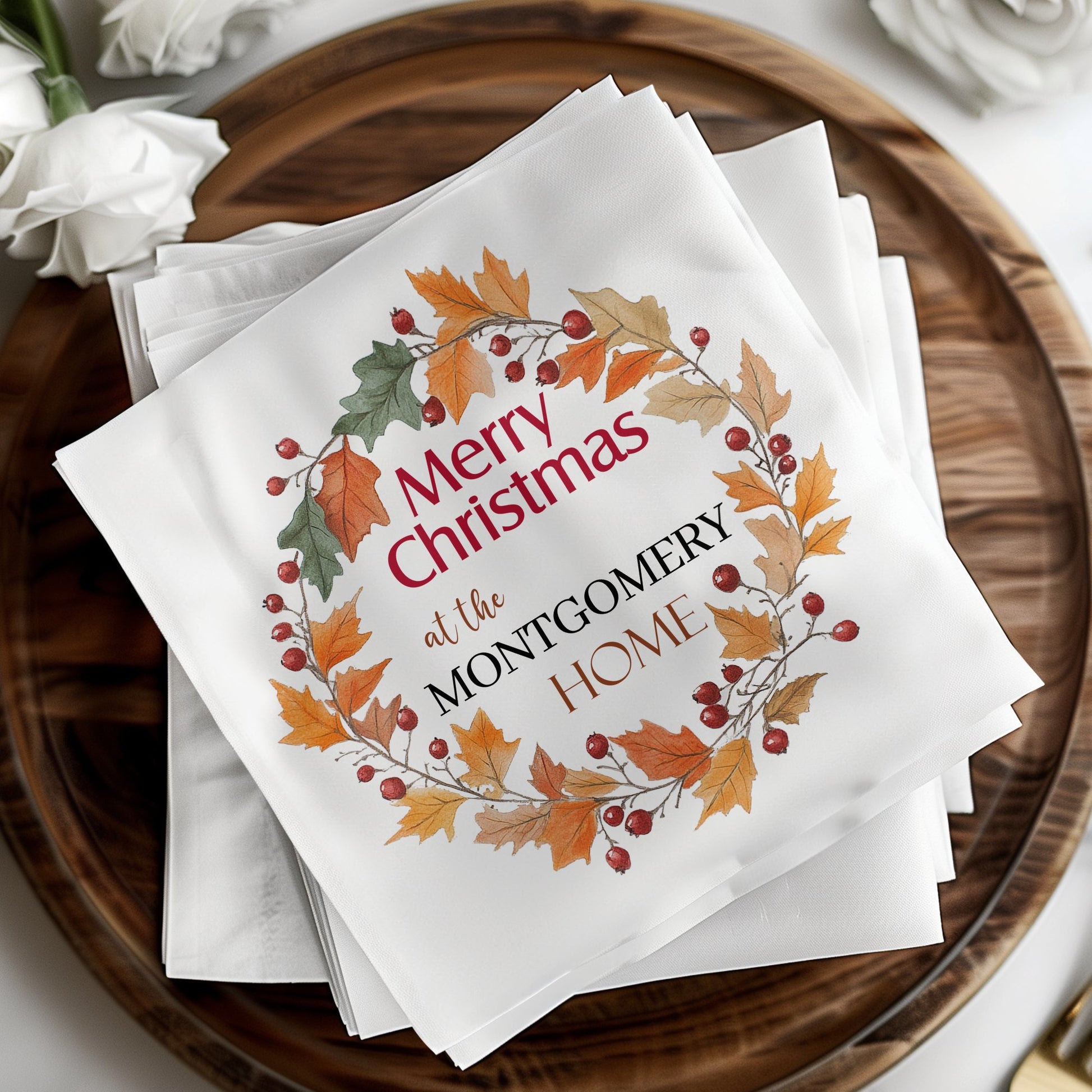 Wreath Merry Christmas Custom Napkins Image 7