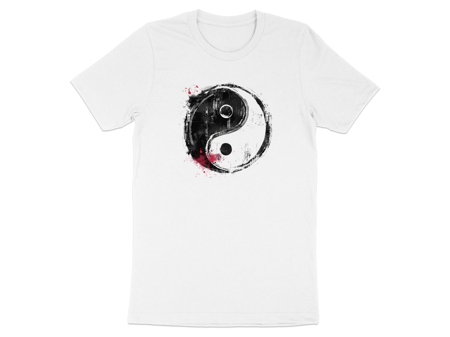White Yin Yang T-shirt featuring balanced duality symbol, soft breathable cotton, and relaxed unisex fit for mindfulness.