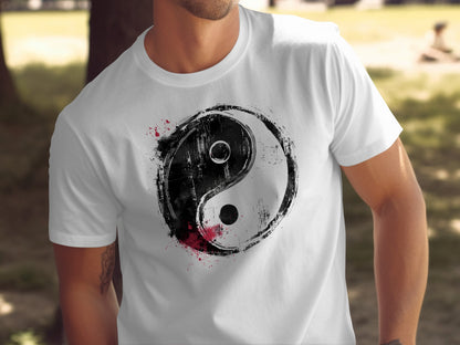 Yin Yang T-shirt with inspiring front print, crafted in soft cotton with short sleeves and comfortable unisex silhouette.