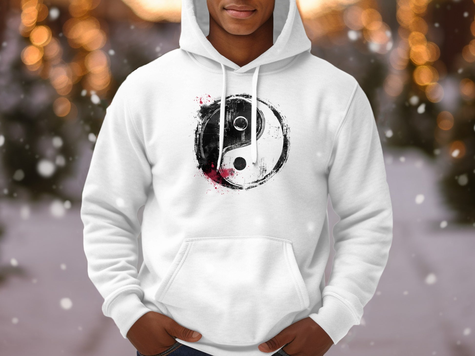 Spiritual Yin Yang casual hoodie with bold zen-inspired design, cozy unisex fit, and relaxed streetwear style.