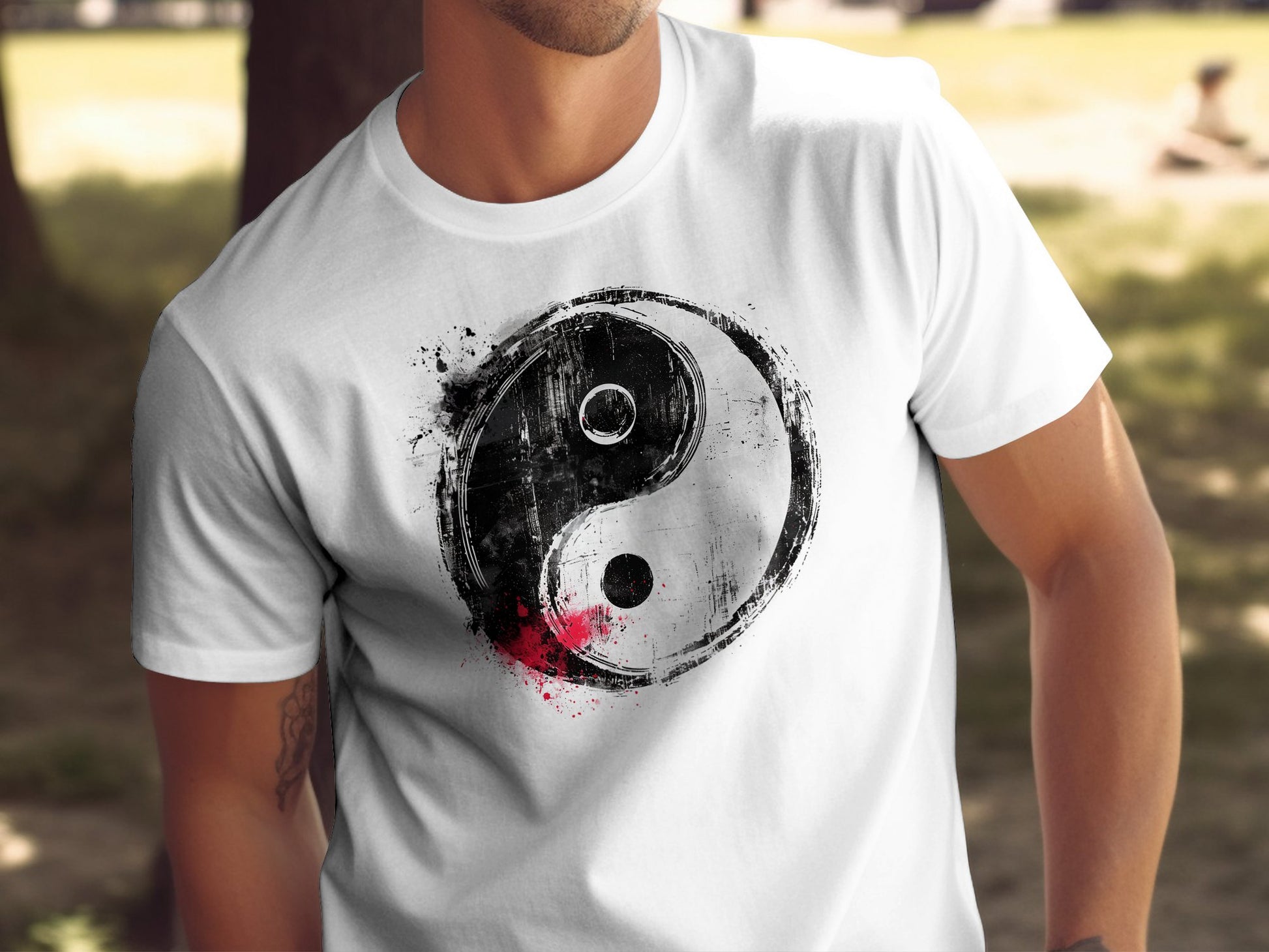 Yin Yang T-shirt with bold front print, crafted in soft cotton with short sleeves and a comfortable unisex silhouette.