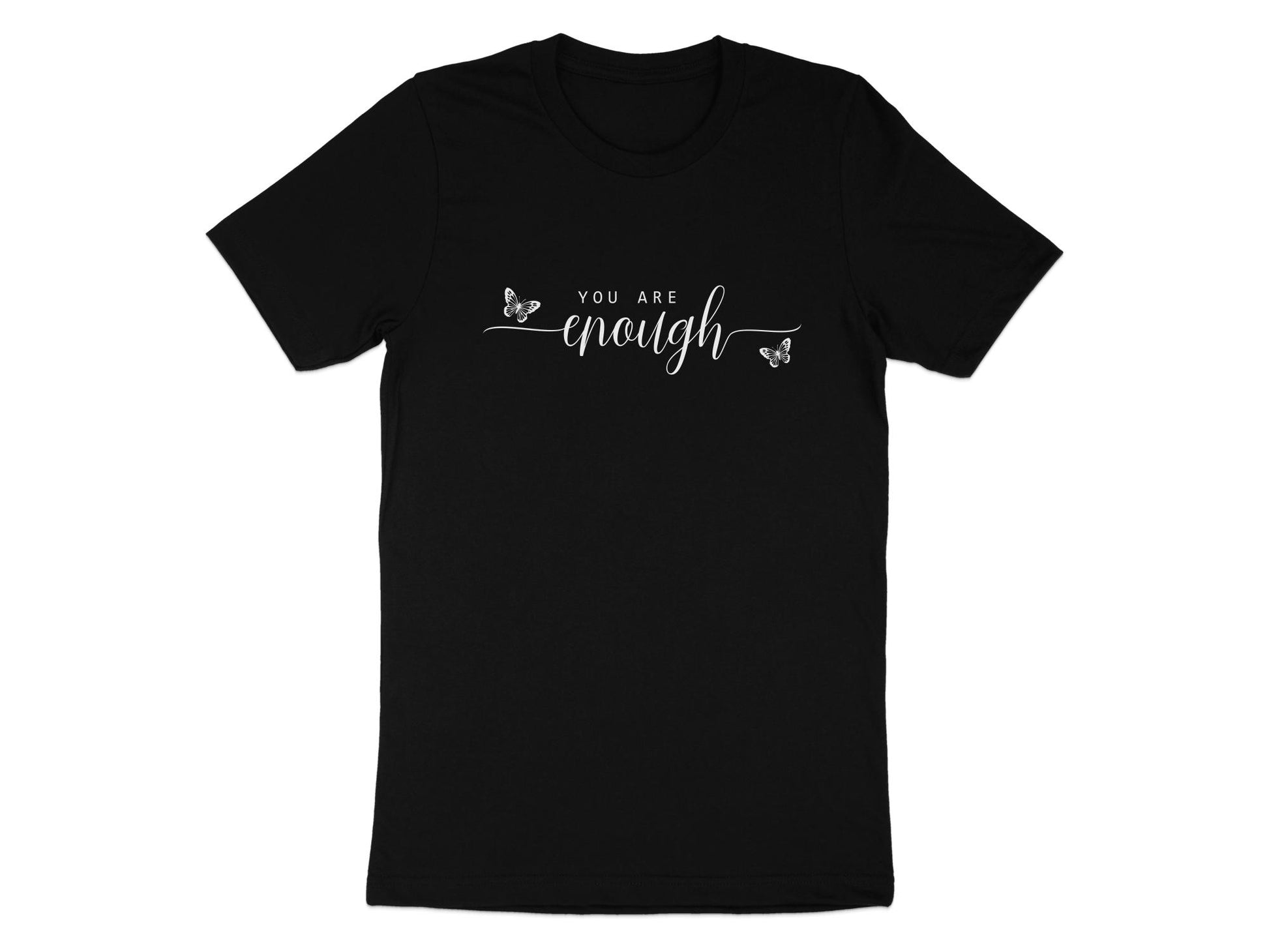 You Are Enough T-Shirt in black – lightweight cotton, classic fit, perfect for layering or wearing solo.