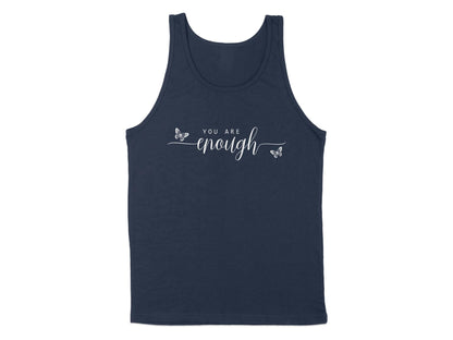 Navy You Are Enough Tank Top, designed with a relaxed fit, sleeveless and scoop neck for versatile styling.