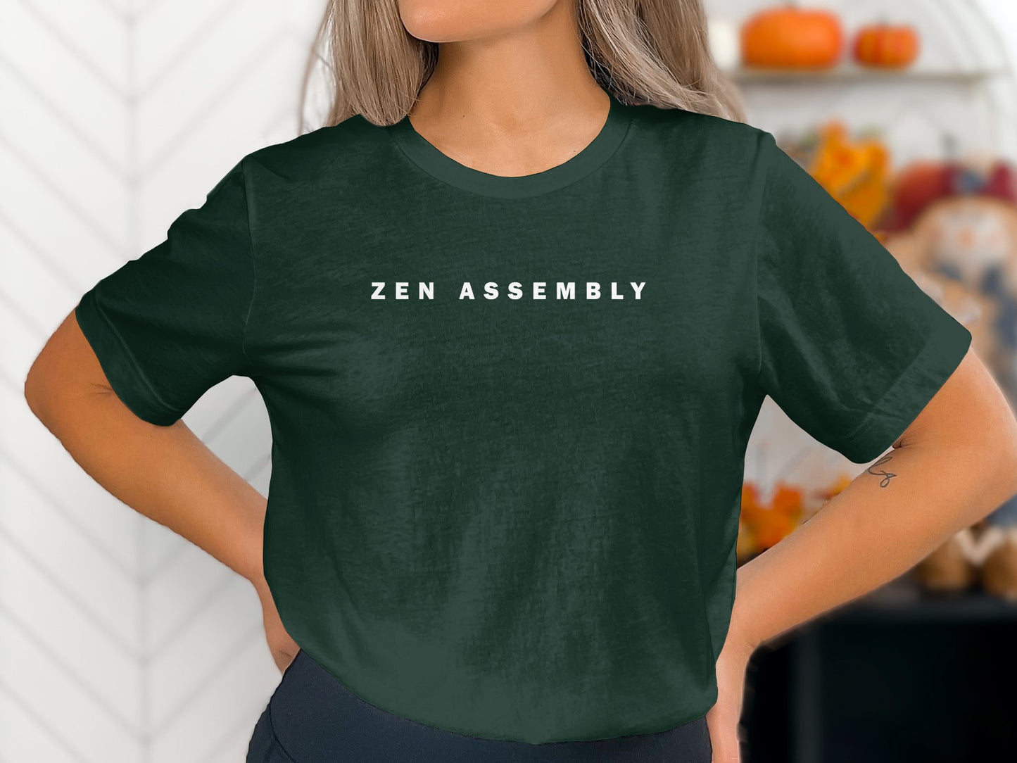 Zen Assembly T-Shirt in forest green – a comfortable, relaxed fit with breathable cotton for everyday wear.