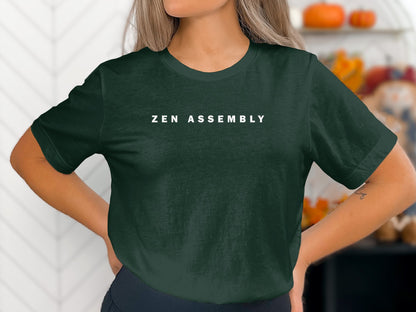Zen Assembly T-Shirt in forest green – a comfortable, relaxed fit with breathable cotton for everyday wear.